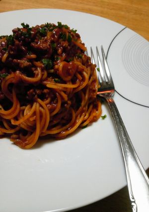 ﾒｷｼｶﾝ風ﾐｰﾄｿｰｽﾊﾟｽﾀ♪　-レシピのメイン写真
