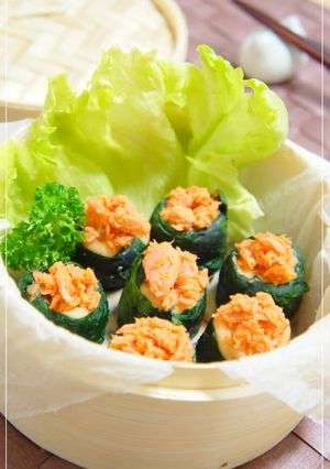 簡単ルクエほうれん草と鮭の豆腐しゅうまい-レシピのメイン写真