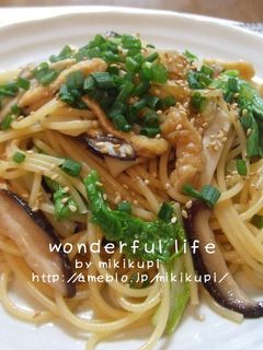 柚子胡椒香る♪山東菜ときのこの和風パスタ-レシピのメイン写真