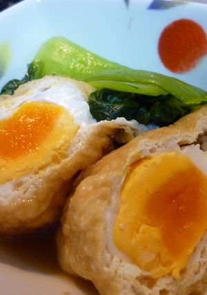 ジューシー卵in油揚げとチンゲン菜の煮物-レシピのメイン写真
