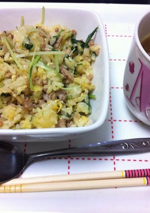 水菜とひき肉の炒めごはん-レシピのメイン写真