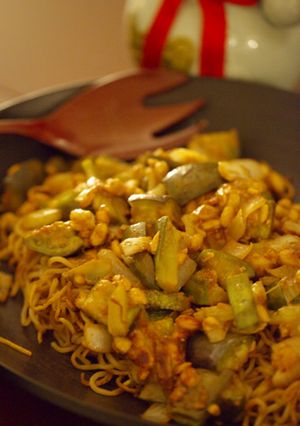 お茄子とテンペの味噌ダレかた焼きそば！-レシピのメイン写真