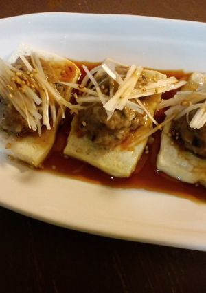 レンジで簡単!肉汁たっぷりな肉のせ豆腐-レシピのメイン写真