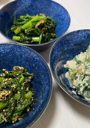 春菊の和物(おひたし、白和え、胡麻和え)-レシピのメイン写真