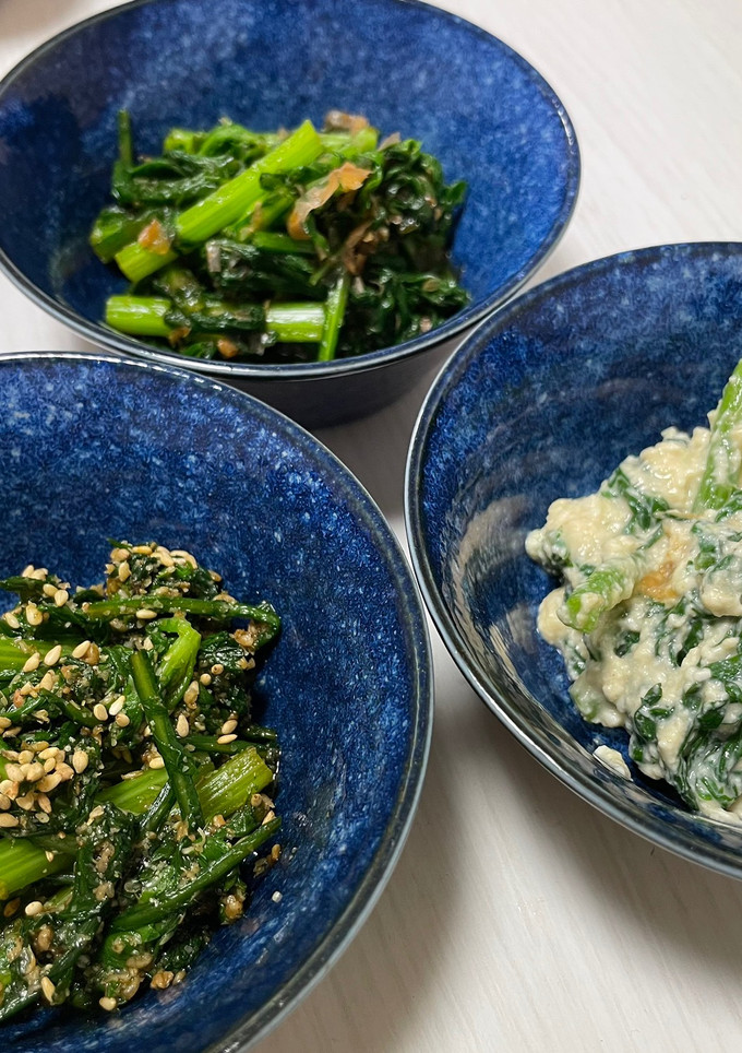 春菊の和物(おひたし、白和え、胡麻和え)-レシピのメイン写真