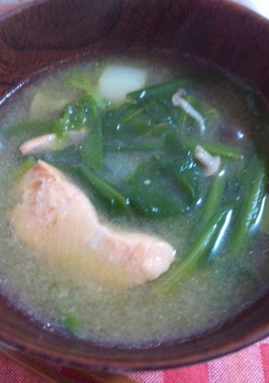 鮭と菊菜のお味噌汁♪-レシピのメイン写真