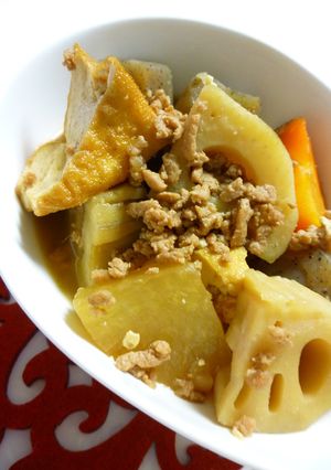 豚挽きと厚揚げとレンコンなど６種の煮物♪-レシピのメイン写真