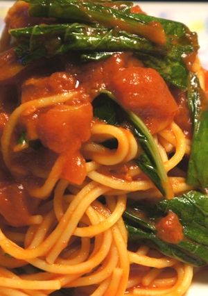 ニガナのトマトパスタ-レシピのメイン写真