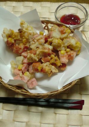 蓮根と魚肉ソーセージのかき揚げ風-レシピのメイン写真