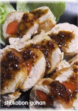 鶏胸肉のごぼう巻き☆醤油マスタードソース-レシピのメイン写真