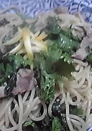 豚バラとからし菜のパスタさっぱり柚子添え-レシピのメイン写真