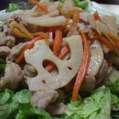 รูปของ 根菜と豚肉のサラダ♪