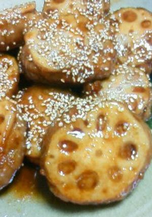レンコンの鶏ひき肉のはさみ照り焼き煮-レシピのメイン写真