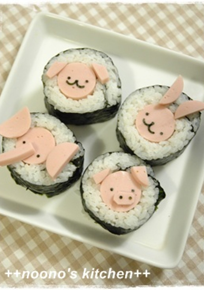 簡単海苔巻き～うさぎいぬぞうぶた～-レシピのメイン写真