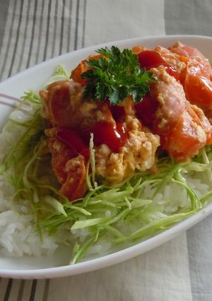 お魚ソーセージとトマトの簡単丼-レシピのメイン写真