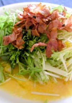 水菜とベーコンの卵黄ドレッシングサラダ-レシピのメイン写真