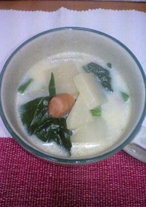 聖護院大根とほうれん草の豆乳スープ-レシピのメイン写真