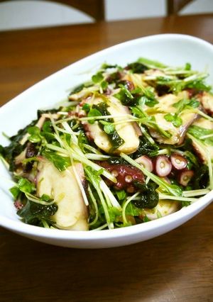 タコの水菜とわかめのサラダ♪中華風味♪-レシピのメイン写真