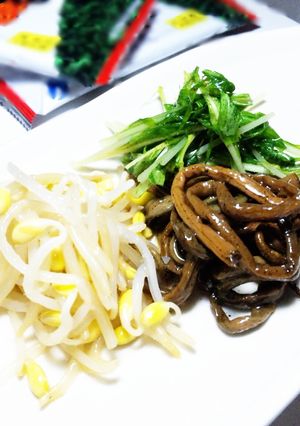 ナムル3つ(みずな・ぜんまい・豆もやし)-レシピのメイン写真