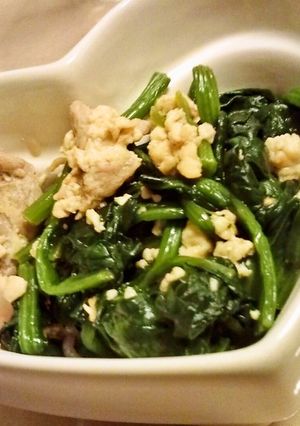 豆腐＆ほうれん草バター炒め：卵アレルギー-レシピのメイン写真