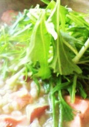 鮭とサツマイモ・水菜のバター醤油雑炊-レシピのメイン写真