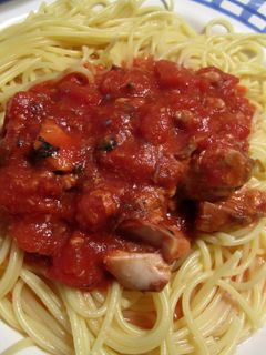 サバ水煮缶☆トマトソースパスタ、簡単! -レシピのメイン写真