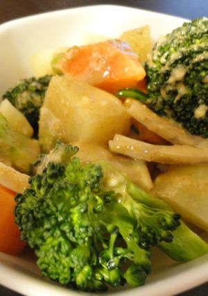 レンジで簡単！蒸し野菜のセサミカレー風味-レシピのメイン写真