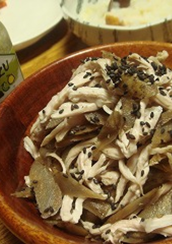 蒸し鶏と炒めたごぼう　ゆず胡椒風味-レシピのメイン写真