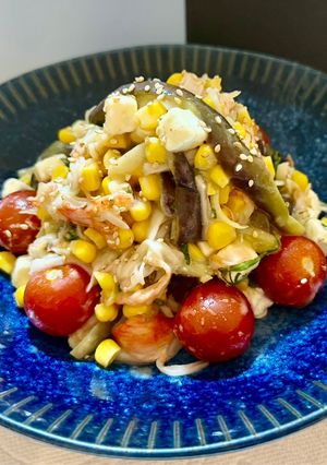 ナスと彩り野菜のクリチ梅ダシダハニー和え-レシピのメイン写真