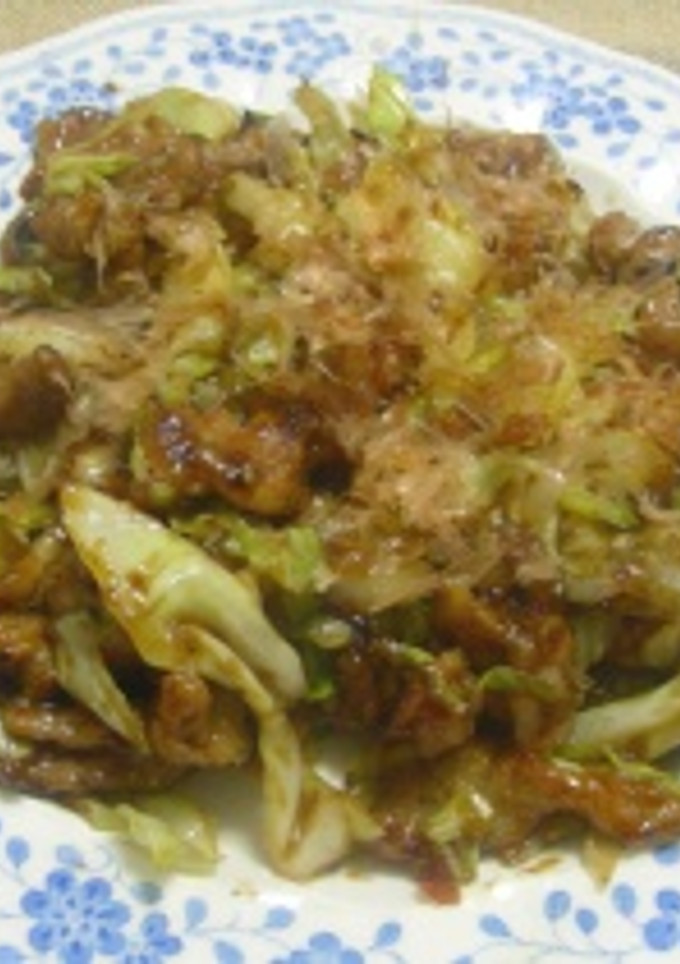 豚こまとキャベツの炒め物　お好み焼き風-レシピのメイン写真