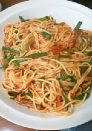 ピンチ！ニラ・ツナ・キムチのスパゲティ-レシピのメイン写真