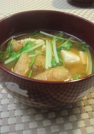 豆腐＊油揚げ＊水菜のお味噌汁-レシピのメイン写真