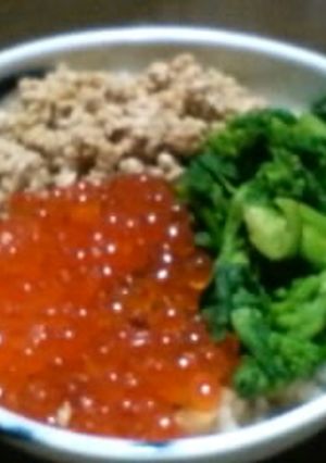 鶏ひき肉の炊き込みご飯に！三色丼-レシピのメイン写真