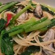 牡蠣と小松菜のオイルソースのパスタ
