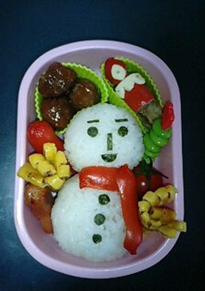 キャラ弁☆マフラー巻いた雪だるま弁当-レシピのメイン写真