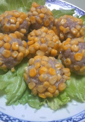 コーンたっぷり☆肉団子の菜の花蒸し♪-レシピのメイン写真