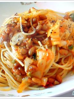 納豆とキムチの温スパゲティ-レシピのメイン写真