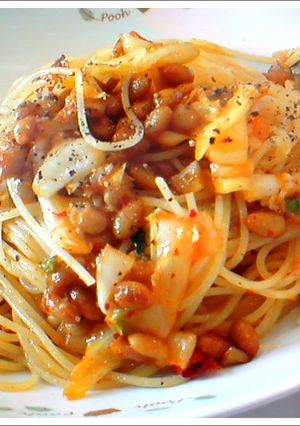 納豆とキムチの温スパゲティ-レシピのメイン写真