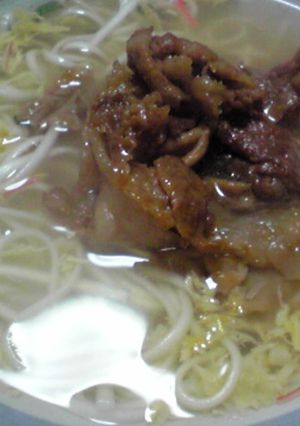 「スープでうどん」で豚かすうどん風-レシピのメイン写真