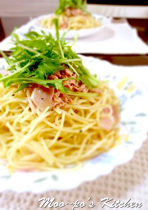 水菜とツナのベーコンパスタ-レシピのメイン写真