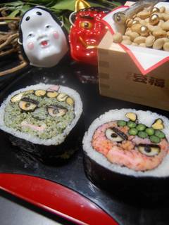 購入済】節分 赤鬼 青鬼 巻き寿司 お豆 つまみ細工