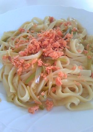 焼さけあらほぐしとネギの和風パスタ　-レシピのメイン写真