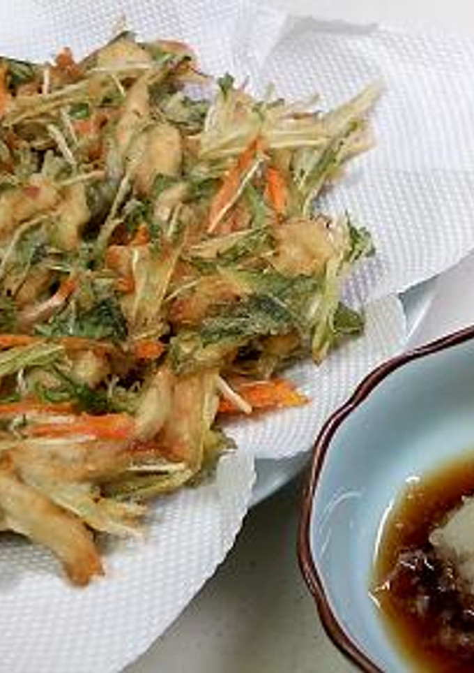 鶏と水菜のかき揚げ　青じそ＋大根おろしで-レシピのメイン写真