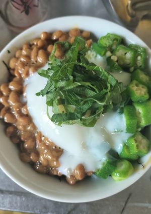 オクラ納豆のネバネバ冷やし丼（温玉のせ）-レシピのメイン写真