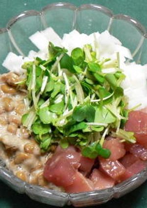 マグロ・長芋・納豆・かいわれ菜のおつまみ-レシピのメイン写真