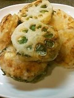 れんこんの海老と豆腐のはさみ揚げ焼き-レシピのメイン写真