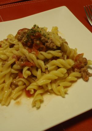 トマト＆挽肉のクリームパスタ-レシピのメイン写真