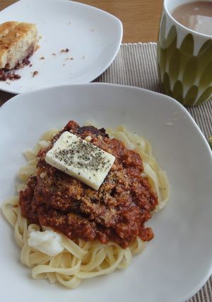 ハンバーグのボローニャパスタ-レシピのメイン写真