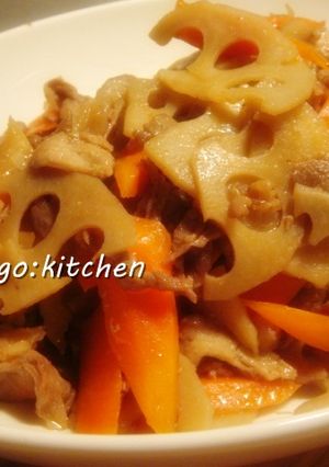 れんこん・人参・豚肉の甘辛炒めさん♪-レシピのメイン写真