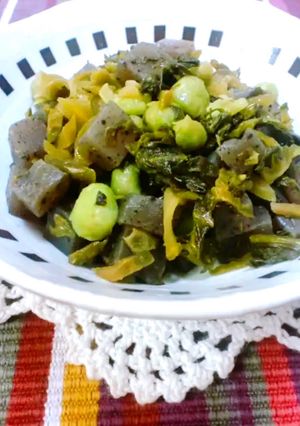 ヘルシ～❤こんにゃくと塩豆の高菜炒め-レシピのメイン写真